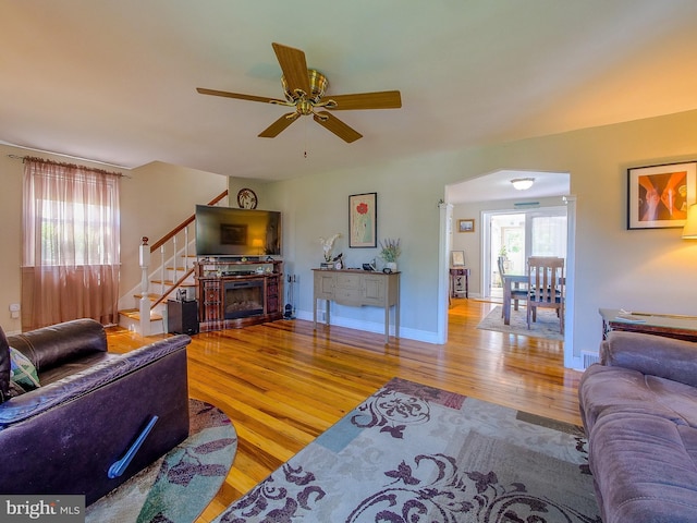 616 Glenfield Ave, Glenolden, PA 19036 - living area with ceiling fan, wood finished floors, plenty of natural light, and stairs