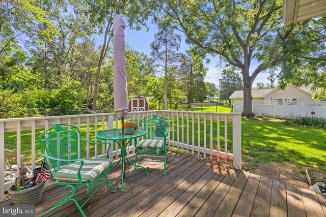 381 Youngs Dr, Front Royal, VA 22630 - wooden terrace featuring a storage shed and a fenced backyard