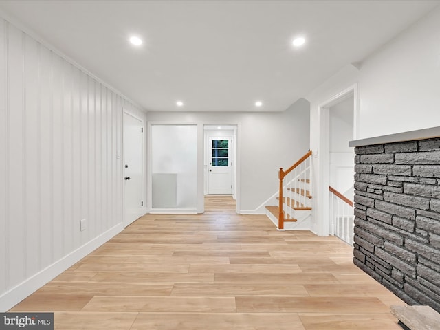 1020 Wyomissing Blvd, Wyomissing, PA 19610 - entrance foyer with light wood-type flooring, recessed lighting, and stairs