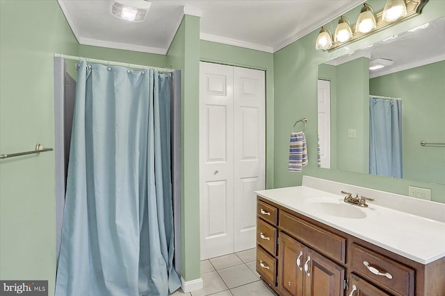 615 Beinhower Rd, Etters, PA 17319 - bathroom with vanity, crown molding, tile patterned floors, and a shower with curtain