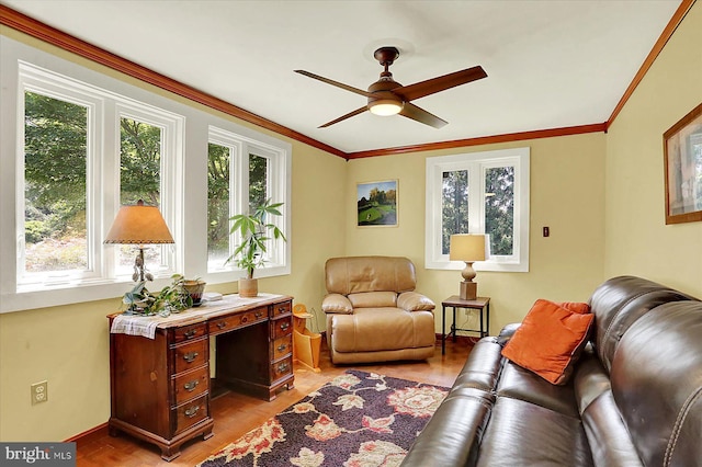 615 Beinhower Rd, Etters, PA 17319 - living area with healthy amount of natural light, ceiling fan, light wood-style floors, and ornamental molding