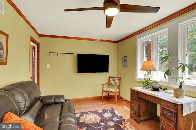 615 Beinhower Rd, Etters, PA 17319 - living room featuring a ceiling fan and ornamental molding
