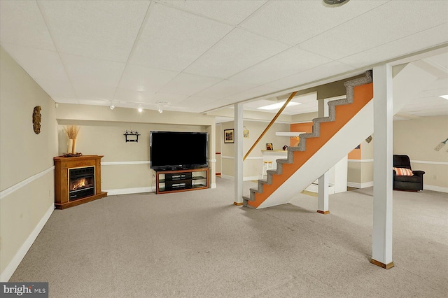 615 Beinhower Rd, Etters, PA 17319 - finished basement featuring carpet flooring, stairway, and a lit fireplace