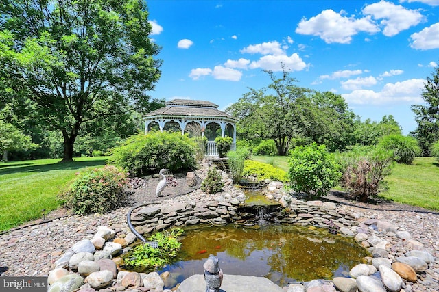 615 Beinhower Rd, Etters, PA 17319 - view of grassy yard with a gazebo and a garden pond