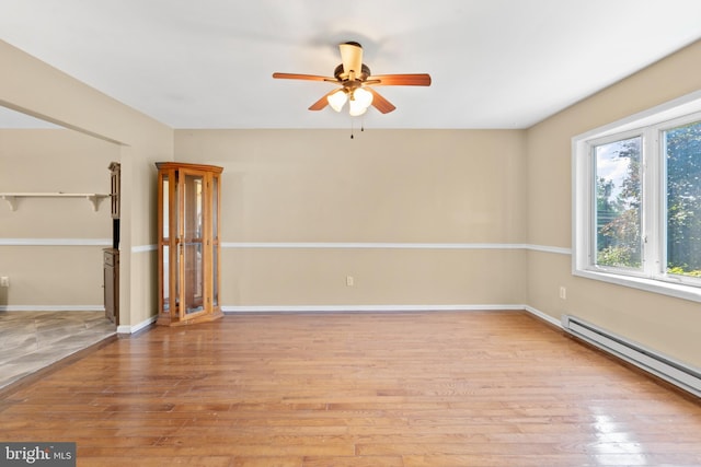 643 Comly Ave, Langhorne, PA 19047 - spare room featuring a baseboard heating unit, a ceiling fan, and light wood finished floors