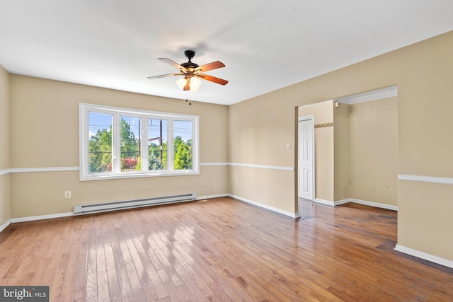 643 Comly Ave, Langhorne, PA 19047 - unfurnished room featuring baseboard heating, ceiling fan, and hardwood / wood-style flooring