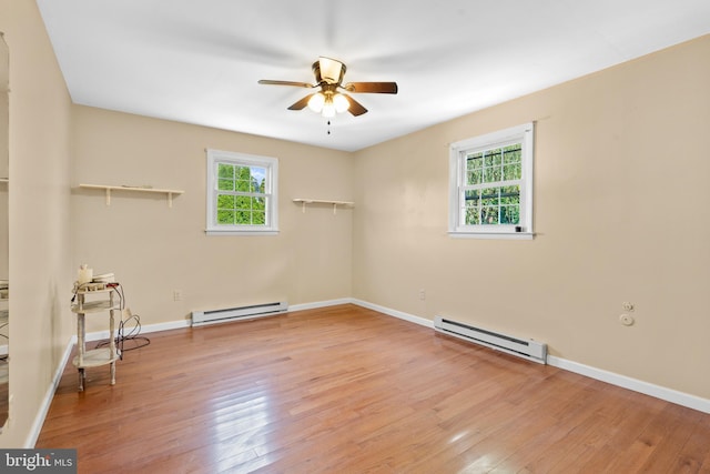 643 Comly Ave, Langhorne, PA 19047 - spare room with a baseboard heating unit, a ceiling fan, and light wood-style floors