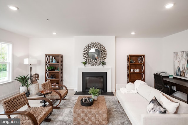 0 Spring Water Cir, Lancaster, PA 17601 - living room with a fireplace with flush hearth, recessed lighting, and wood finished floors