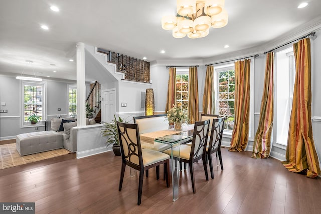 1125 K St NE, Washington, DC 20002 - dining room with a chandelier, stairs, recessed lighting, dark wood finished floors, and healthy amount of natural light