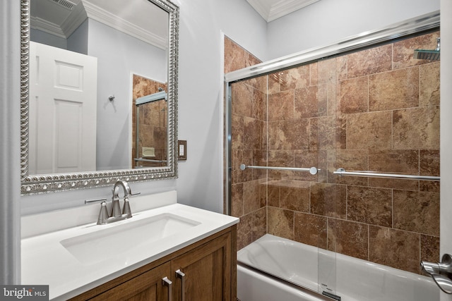 1125 K St NE, Washington, DC 20002 - bathroom with crown molding, combined bath / shower with glass door, and vanity