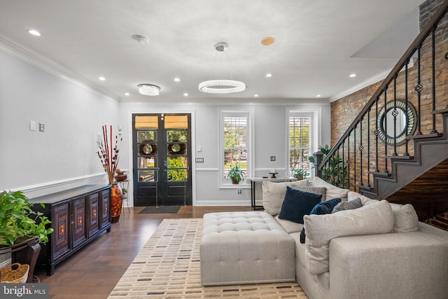1125 K St NE, Washington, DC 20002 - living area with ornamental molding, recessed lighting, stairs, and wood finished floors