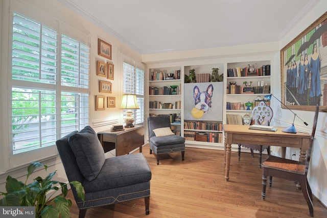 15508 Summer Grove Ct, Gaithersburg, MD 20878 - living area featuring ornamental molding, wood finished floors, and a desk
