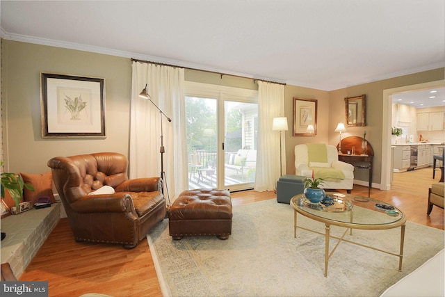 15508 Summer Grove Ct, Gaithersburg, MD 20878 - living room with crown molding, light wood finished floors, and wine cooler