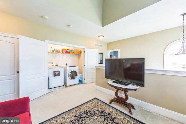 231 Caleb Dr, West Chester, PA 19382 - laundry area featuring independent washer and dryer and light carpet