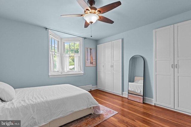 101 Cliff Ter, Wyncote, PA 19095 - bedroom with wood finished floors and a ceiling fan
