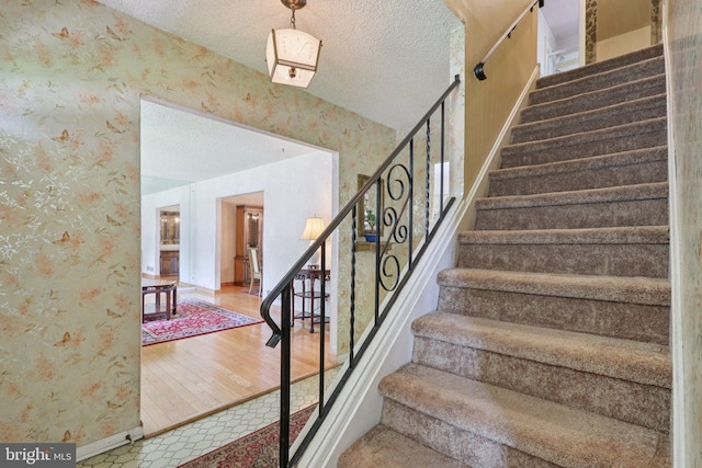 21 Hemmings Way, Lawnside, NJ 08045 - stairs featuring wallpapered walls and a textured ceiling