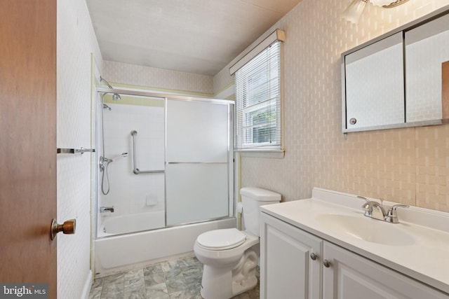 21 Hemmings Way, Lawnside, NJ 08045 - full bath featuring vanity, wallpapered walls, and shower / bath combination with glass door
