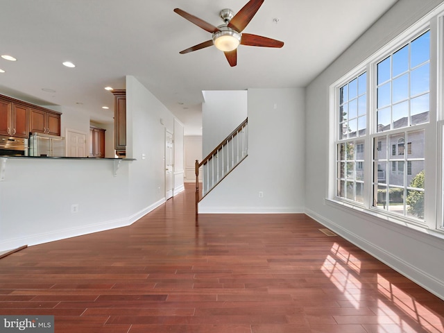 7730 Terraview Ct, Hanover, MD 21076 - unfurnished living room with plenty of natural light, ceiling fan, recessed lighting, and wood finished floors