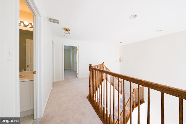 202 Park Knl, Princeton, NJ 08540 - hall with an upstairs landing and light carpet