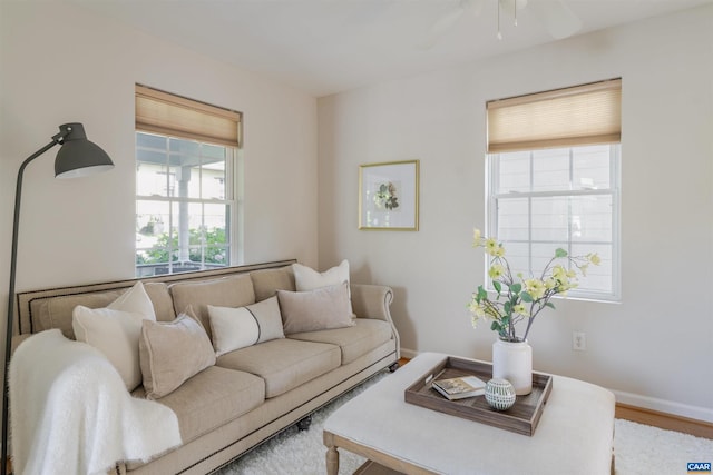 324 NW 8th St, Charlottesville, VA 22903 - living area featuring a ceiling fan and wood finished floors