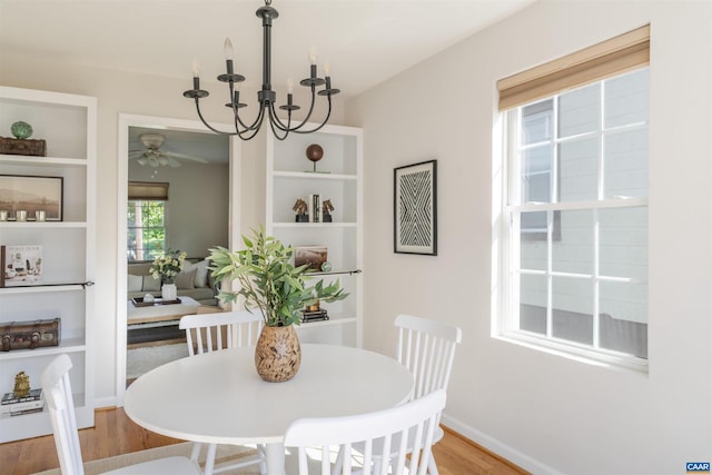 324 NW 8th St, Charlottesville, VA 22903 - dining area with a ceiling fan, wood finished floors, and a chandelier