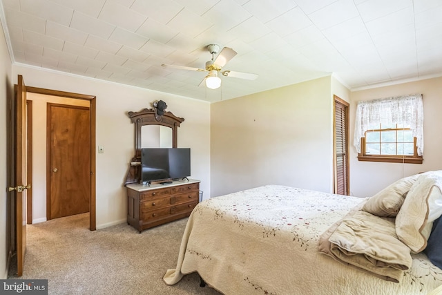 604 Big Oak Rd, Yardley, PA 19067 - bedroom with light carpet, ornamental molding, a closet, and a ceiling fan