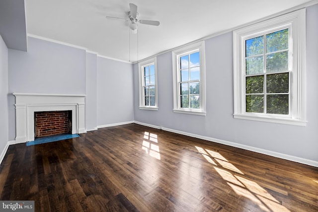 239 W Lafayette Ave, Baltimore, MD 21217 - unfurnished living room featuring a ceiling fan, wood finished floors, and a fireplace with flush hearth