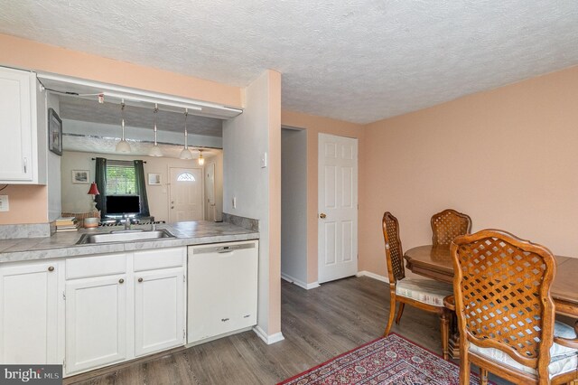845 Angel Valley Ct, Edgewood, MD 21040 - kitchen with dishwasher, dark wood finished floors, white cabinetry, and a textured ceiling