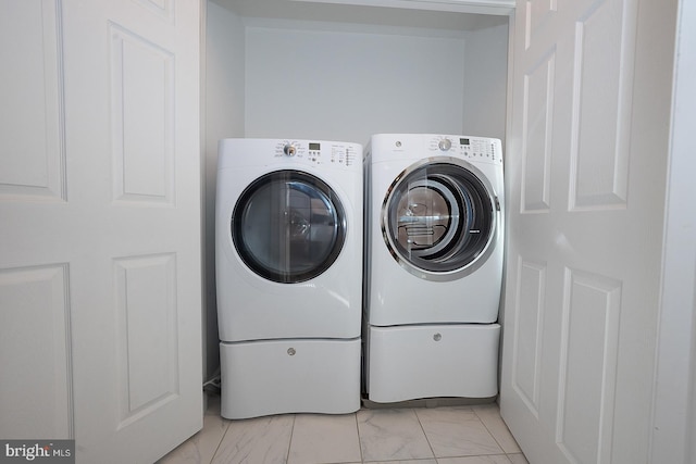 1368 Abbey Way, Bensalem, PA 19020 - laundry area with washer and dryer and light marble finish flooring