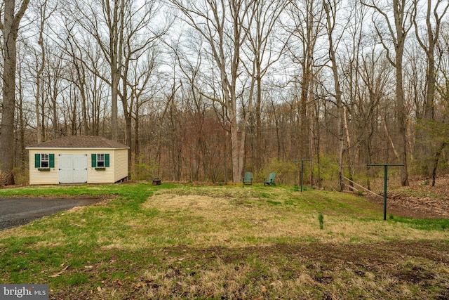 5 Charcoal Ln, Mohnton, PA 19540 - view of green lawn with an outdoor structure and a forest view