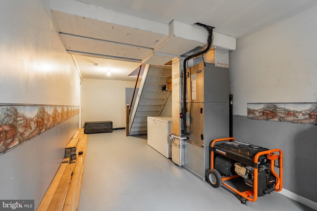 5 Charcoal Ln, Mohnton, PA 19540 - basement with refrigerator, stairs, and heating unit