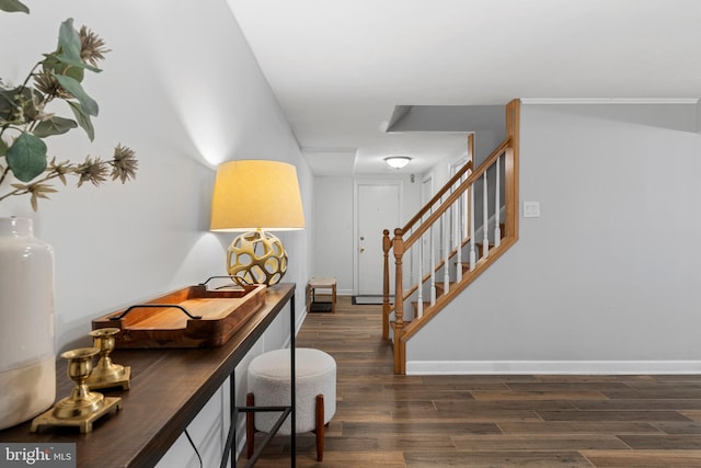 13 Weirwood Rd, Wayne, PA 19087 - entrance foyer featuring dark wood-style floors and stairway