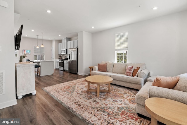 28 Boot Ln, Gilbertsville, PA 19525 - living area with dark wood finished floors and recessed lighting