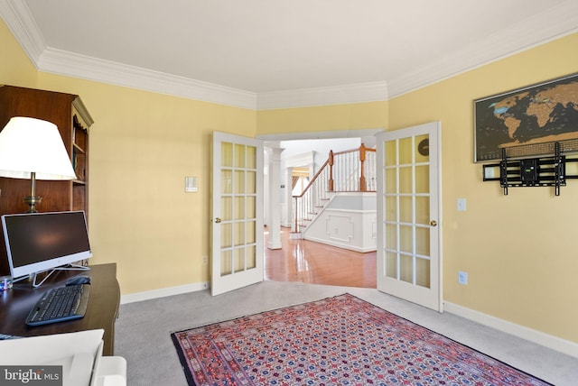 14512 Penderlea Ct, Gainesville, VA 20155 - carpeted office with french doors and ornamental molding
