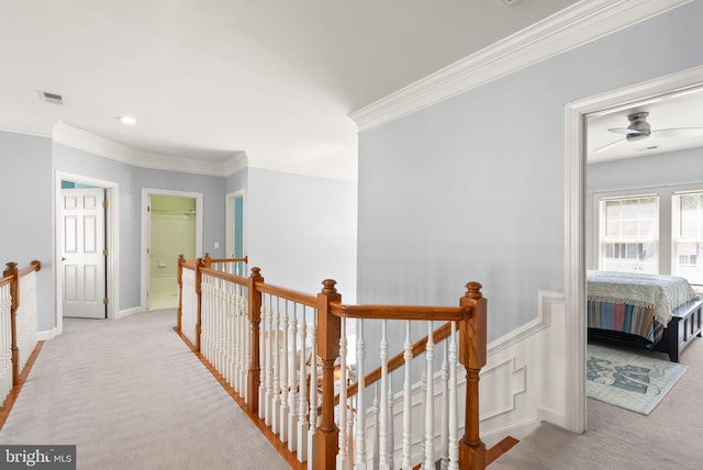 14512 Penderlea Ct, Gainesville, VA 20155 - hall featuring an upstairs landing, carpet floors, and crown molding