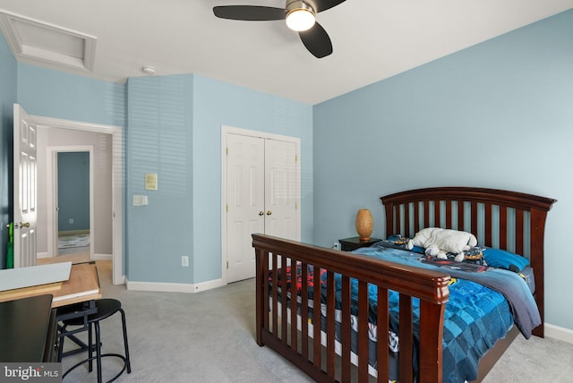 14512 Penderlea Ct, Gainesville, VA 20155 - bedroom featuring carpet floors, a closet, ceiling fan, and attic access