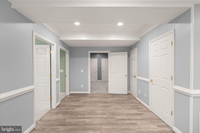 14512 Penderlea Ct, Gainesville, VA 20155 - corridor with crown molding, light wood-type flooring, and recessed lighting