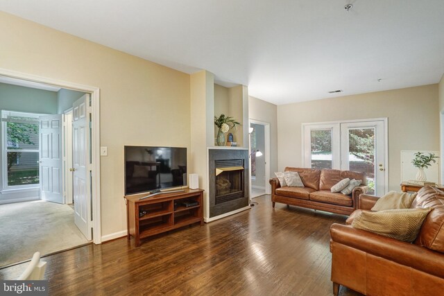 6532 Grange Ln Unit 103, Alexandria, VA 22315 - living area featuring a glass covered fireplace, healthy amount of natural light, and wood finished floors