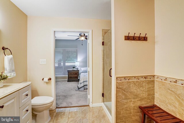 6532 Grange Ln Unit 103, Alexandria, VA 22315 - ensuite bathroom featuring a stall shower, vanity, and a ceiling fan