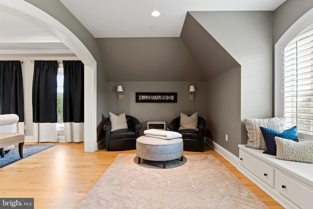 2740 Allen Glen Dr, Mechanicsburg, PA 17055 - sitting room with plenty of natural light, light wood-style flooring, arched walkways, and recessed lighting