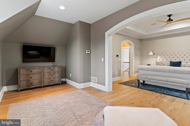 2740 Allen Glen Dr, Mechanicsburg, PA 17055 - bedroom featuring wood finished floors, arched walkways, crown molding, and recessed lighting