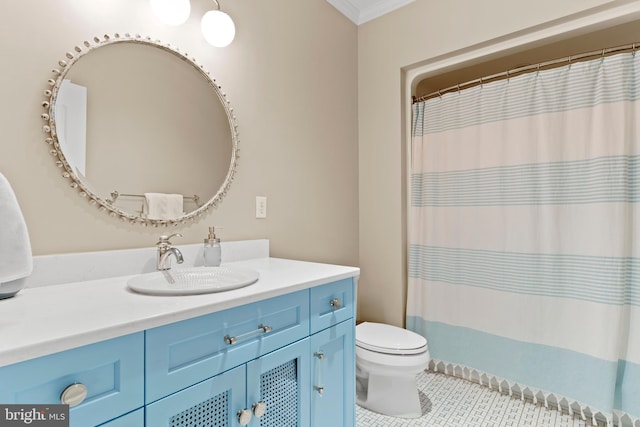 2740 Allen Glen Dr, Mechanicsburg, PA 17055 - bathroom featuring vanity, tile patterned floors, ornamental molding, and curtained shower