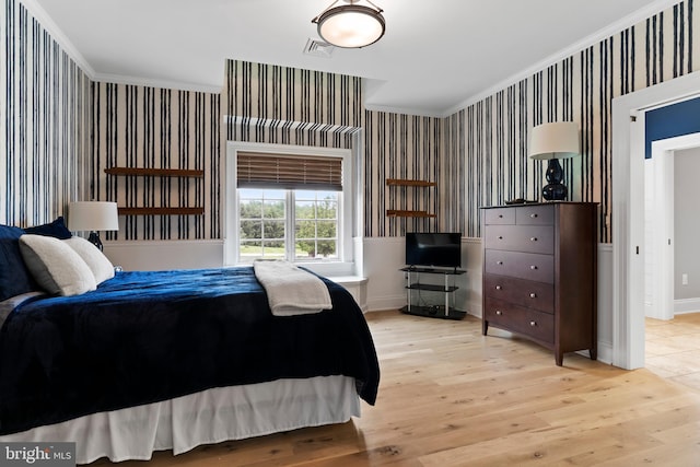 2740 Allen Glen Dr, Mechanicsburg, PA 17055 - bedroom featuring wallpapered walls, ornamental molding, and wood finished floors