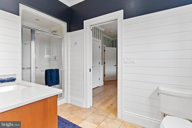 2740 Allen Glen Dr, Mechanicsburg, PA 17055 - full bathroom with a stall shower, vanity, tile patterned flooring, and crown molding