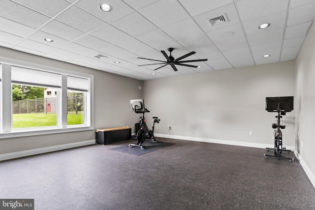 2740 Allen Glen Dr, Mechanicsburg, PA 17055 - exercise room featuring ceiling fan, recessed lighting, and a drop ceiling