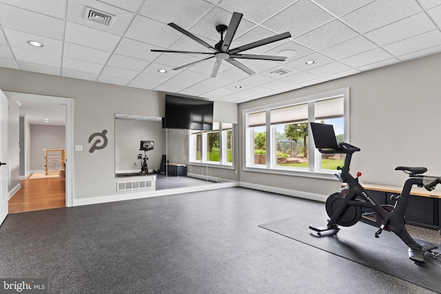 2740 Allen Glen Dr, Mechanicsburg, PA 17055 - exercise area with a paneled ceiling, a ceiling fan, and recessed lighting
