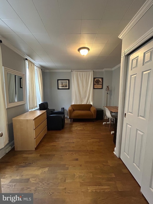 3030 Edgemont St, Philadelphia, PA 19134 - living room with crown molding and dark wood-type flooring