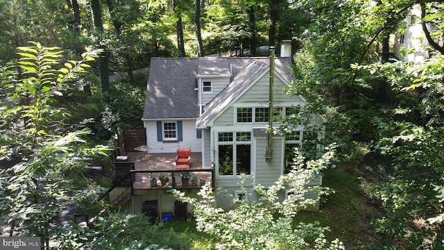 540 Weadley Rd, King Of Prussia, PA 19406 - back of property featuring stairs, a deck, and roof with shingles