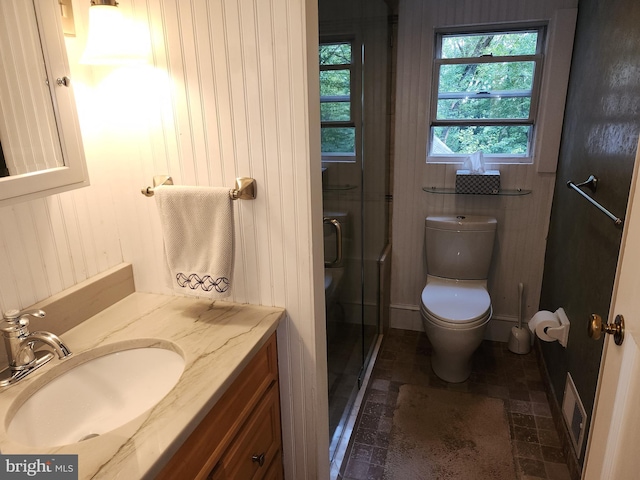 540 Weadley Rd, King Of Prussia, PA 19406 - full bathroom with vanity, a shower stall, and wooden walls