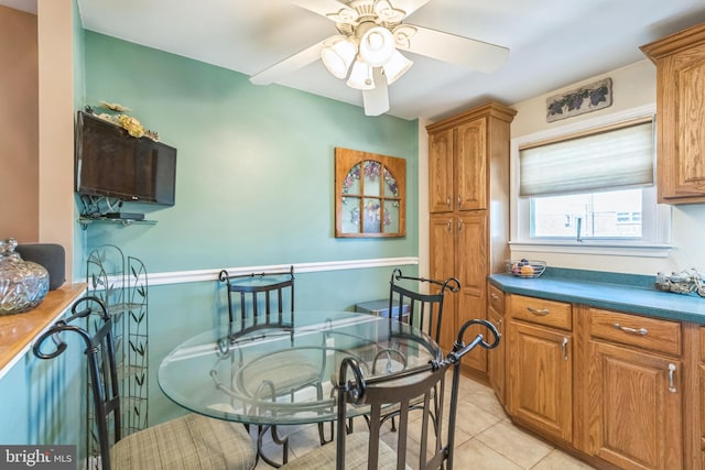 8905 Dewees St, Philadelphia, PA 19152 - dining space with ceiling fan and light tile patterned flooring